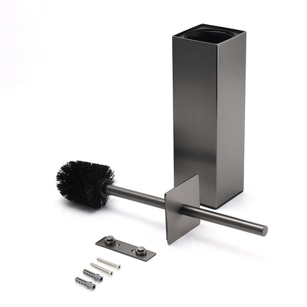 Bathroom Gun Metal Grey Square Toilet Brush 304 Stainless Steel Holder Cup Kit.