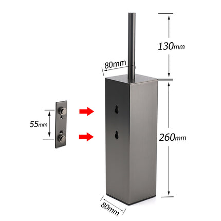 Bathroom Gun Metal Grey Square Toilet Brush 304 Stainless Steel Holder Cup Kit.
