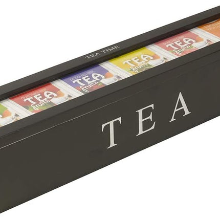 Tea box - Tea box 6 compartments - Wooden tea box - Suitable for loose tea - Black.