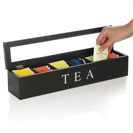 Tea box - Tea box 6 compartments - Wooden tea box - Suitable for loose tea - Black.