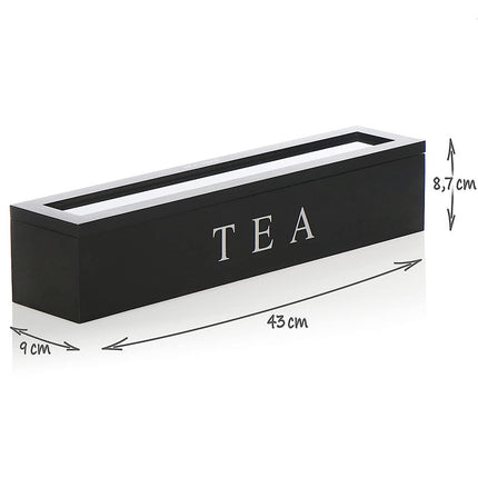 Tea box - Tea box 6 compartments - Wooden tea box - Suitable for loose tea - Black.