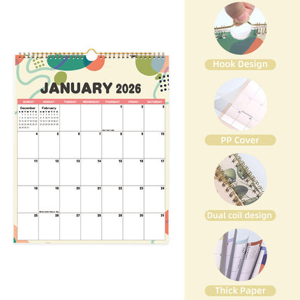 Calendar 2026 - Hangable 12 Months - Calendar - With wire-o-binding - Yearly calendar - Monthly planner - Wall calendar - 37 x 30cm.