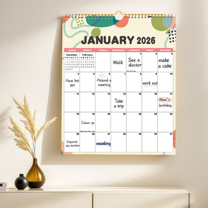 Calendar 2026 - Hangable 12 Months - Calendar - With wire-o-binding - Yearly calendar - Monthly planner - Wall calendar - 37 x 30cm.