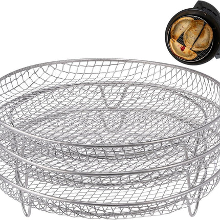 Multi-layer air fryer rack (3 round layers) - Air fryer baking pan - Air fryer grid - 304 stainless steel - Safe to use in air fryers, steam ovens, regular ovens and dishwashers.