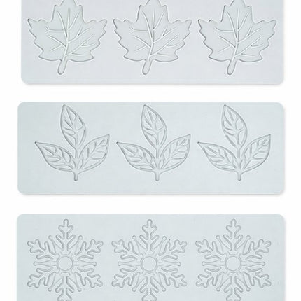 Baking Molds (3-Piece Set) - Silicone Baking Molds - Three Different Shapes - Maple Leaf, Clover, and Snowflake Patterns - Suitable for baking chocolate, candy, and cupcakes, this is a handy tool for creating fun homemade desserts.