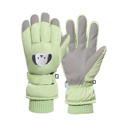 Gloves - Children's Gloves - Children's Ski Gloves - Touchscreen Gloves - Windproof - Warm - Suitable for children from 8 to 14 years in winter - Light green.