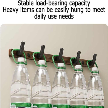 Coat rack - Wall coat rack - Coat rack with hooks - Storage rack - 25 × 3 cm - Wooden coat rack - Walnut - 5 hooks - Black.