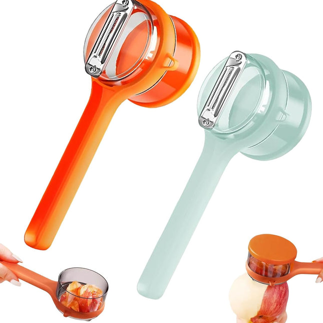 Vegetable Peeler - Fruit and Vegetable Peeler - with Storage Box - Safe and Efficient - Double-Sided Sharp Stainless Steel Blades - Easy to Clean - Process Fruits and Vegetables Easily and Conveniently - Set of 2 (Orange + Green).