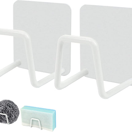 Storage rack - Sponge rack - Self-adhesive - Waterproof - Stainless steel sponge rack for the sink - Sink organizer - Dishcloth holder - suitable for smooth tiles, painted walls and mirrors - Pack of 4 - White.