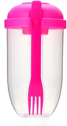 Breakfast Cup - Oat - Yogurt - Salad Cup - Portable Breakfast Lunch Cup - Food Storage Cup - Vegetable and Fruit Cup - Lid - Spoon - Pink.
