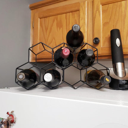 Small Freestanding Wine Rack for Countertop - Honeycomb Metal Wine Rack Stand for 9 Bottles, Black, Wine Rack for Tabletop.