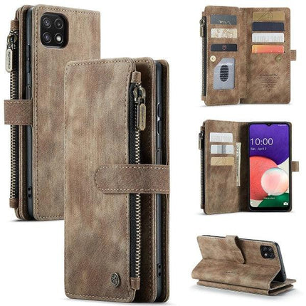 Compatible with Samsung Galaxy A22 5G Case Wallet Durable PU Leather Magnetic Flip Zipper Card Holder - Brown Brown ingen_max.