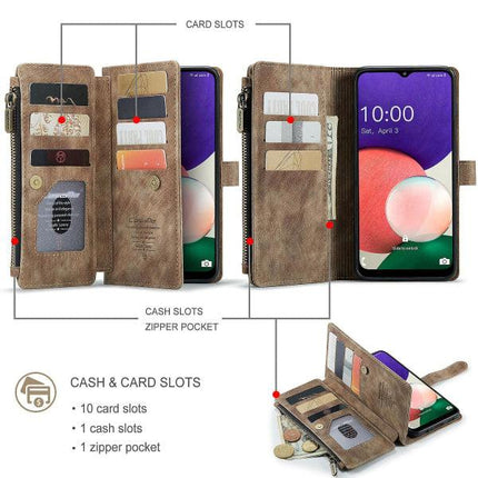 Compatible with Samsung Galaxy A22 5G Case Wallet Durable PU Leather Magnetic Flip Zipper Card Holder - Brown Brown ingen_max.
