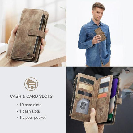 Compatible with Samsung Galaxy A22 5G Case Wallet Durable PU Leather Magnetic Flip Zipper Card Holder - Brown Brown ingen_max.