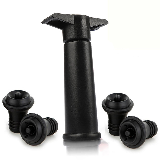 Vacu Vin Black Pump with Wine Saver Stoppers - Keeps Wine Fresh.