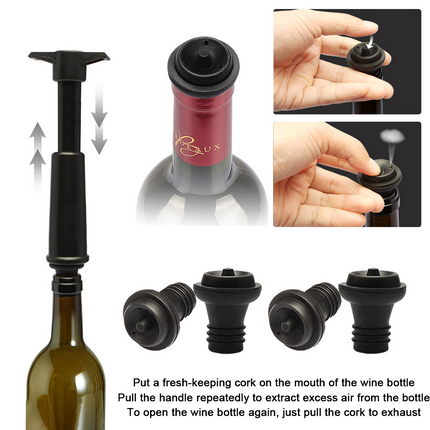 Vacu Vin Black Pump with Wine Saver Stoppers - Keeps Wine Fresh.