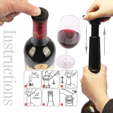 Vacu Vin Black Pump with Wine Saver Stoppers - Keeps Wine Fresh.