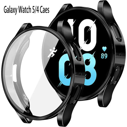 Compatible with Samsung Galaxy Watch 4 5 6 40 mm 44 mm Case Protection Silicone TPU Bumper Screen Protector Black Galaxy Watch6 44mm.