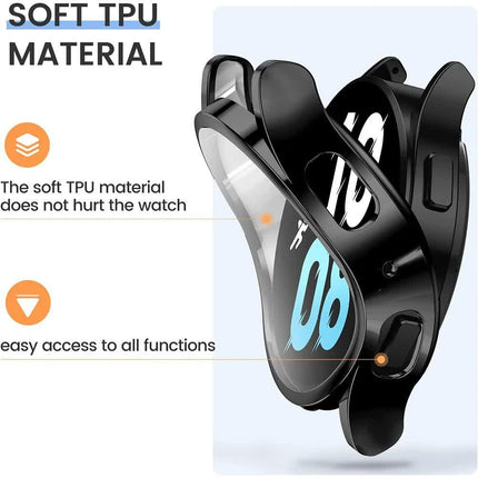 Compatible with Samsung Galaxy Watch 4 5 6 40 mm 44 mm Case Protection Silicone TPU Bumper Screen Protector Black Galaxy Watch6 44mm.