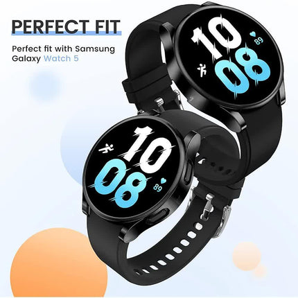 Compatible with Samsung Galaxy Watch 4 5 6 40 mm 44 mm Case Protection Silicone TPU Bumper Screen Protector Black Galaxy Watch6 44mm.