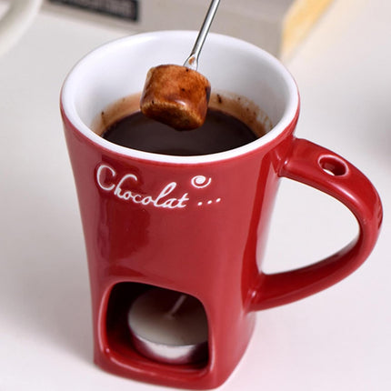 Tealight Fondue Set, Ceramic Melting Pot for Chocolate and Dessert Red.