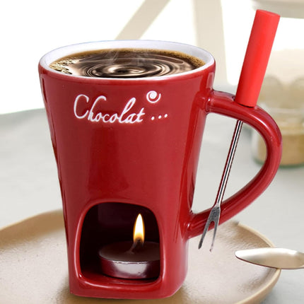 Tealight Fondue Set, Ceramic Melting Pot for Chocolate and Dessert Red.