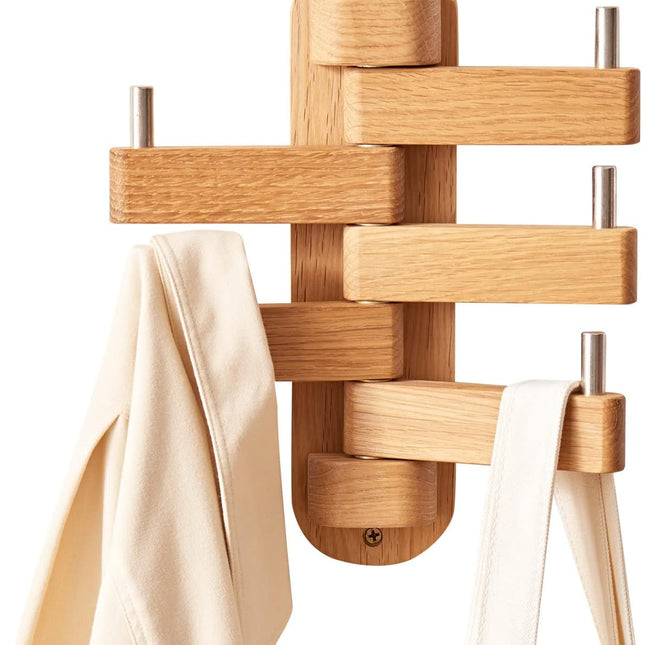 Oak Coat Rack, Wooden Wall Mounted Coat Rack for Entryway, Living Room, Bedroom, Bathroom.