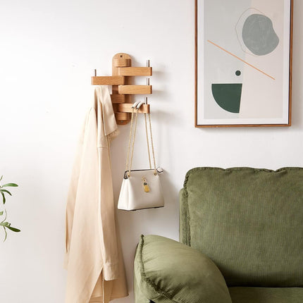 Oak Coat Rack, Wooden Wall Mounted Coat Rack for Entryway, Living Room, Bedroom, Bathroom.
