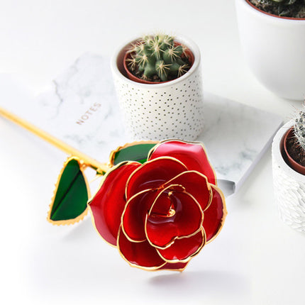 24K Gold Plated Rose, Dried Flower Kit with Gift Box and Display Stand, Rose Red.