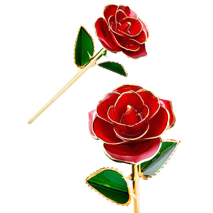 24K Gold Plated Rose, Dried Flower Kit with Gift Box and Display Stand, Rose Red.