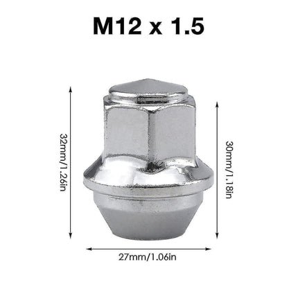 Aluminum Wheel Nuts. M12 X 1.5 Conical 19mm Hex Replacement for Ford Alloy Wheels (Silver).