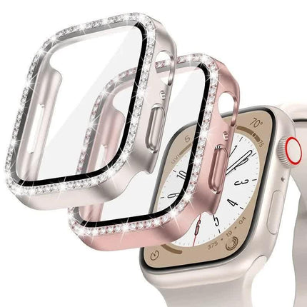 Diamond Glass Compatible with Apple Watch Case 45/41/40 mm 44 mm 42 mm 38 mm Bling Bumper+ Screen Protector iwatch Series 9 8 7 3 6 SE Red Series 789 45MM.