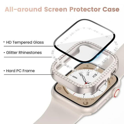 Diamond Glass Compatible with Apple Watch Case 45/41/40 mm 44 mm 42 mm 38 mm Bling Bumper+ Screen Protector iwatch Series 9 8 7 3 6 SE Red Series 789 45MM.