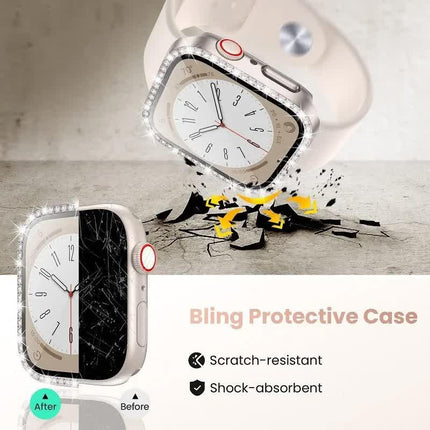 Diamond Glass Compatible with Apple Watch Case 45/41/40 mm 44 mm 42 mm 38 mm Bling Bumper+ Screen Protector iwatch Series 9 8 7 3 6 SE Red Series 789 45MM.