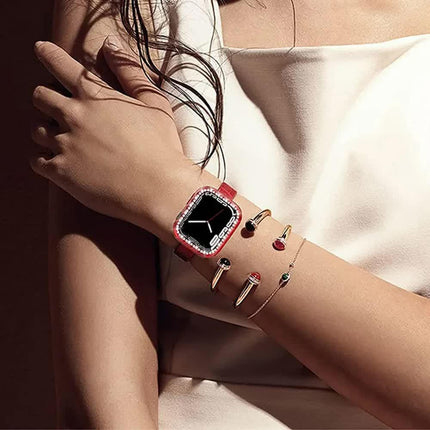 Diamond Glass Compatible with Apple Watch Case 45/41/40 mm 44 mm 42 mm 38 mm Bling Bumper+ Screen Protector iwatch Series 9 8 7 3 6 SE Red Series 789 45MM.