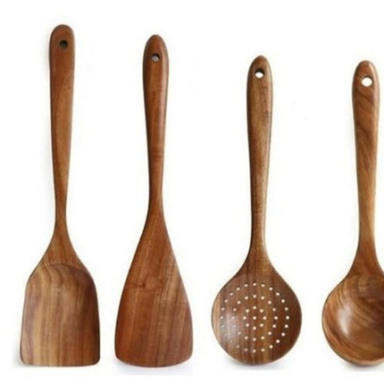Wooden ladle set, Teak cooking set acacia wood kitchen utensils/ kitchen set scratch-resistant and heat-resistant 4 sets.