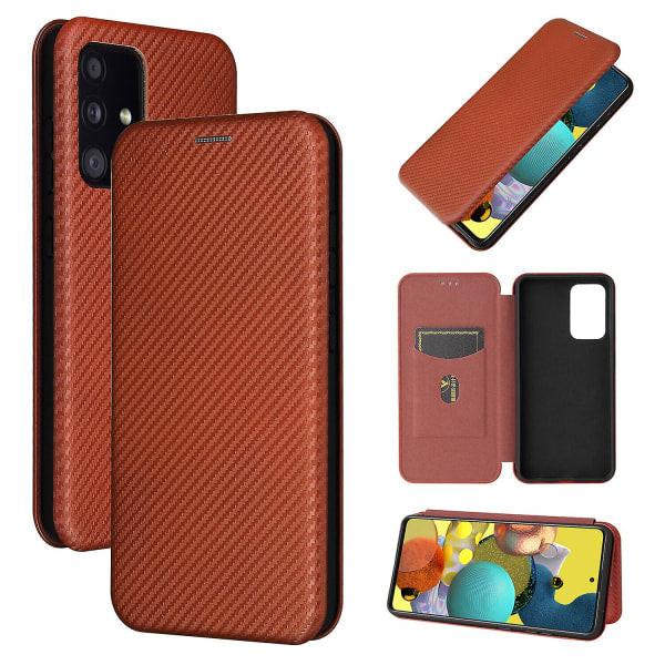 Case compatible with Samsung Galaxy A52s 5g Carbon Fiber Case Folio Flip Protective Magnetic Shell Etui Coque Brown ingen_max.