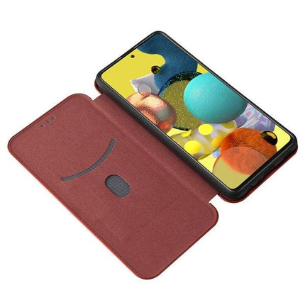 Case compatible with Samsung Galaxy A52s 5g Carbon Fiber Case Folio Flip Protective Magnetic Shell Etui Coque Brown ingen_max.