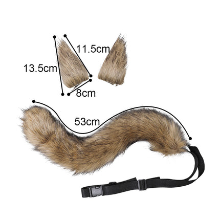 Faux Fur Cat Fox Wolf Fluffy Tail and Ears for Halloween.
