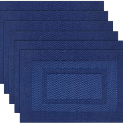 Placemats, Washable Woven Vinyl Placemats for Dining Tables, Easy to Clean Plastic Placemats Set of 6 (18 X12 Inch, Navy Blue).