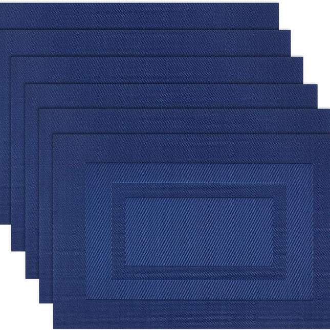 Placemats, Washable Woven Vinyl Placemats for Dining Tables, Easy to Clean Plastic Placemats Set of 6 (18 X12 Inch, Navy Blue).