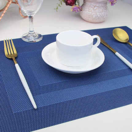 Placemats, Washable Woven Vinyl Placemats for Dining Tables, Easy to Clean Plastic Placemats Set of 6 (18 X12 Inch, Navy Blue).
