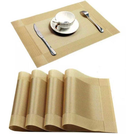PVC Non-Slip PVC Placemats Set Heat Resistant Placemats Dining Table Kitchen Mat (Set of 4) Gold.
