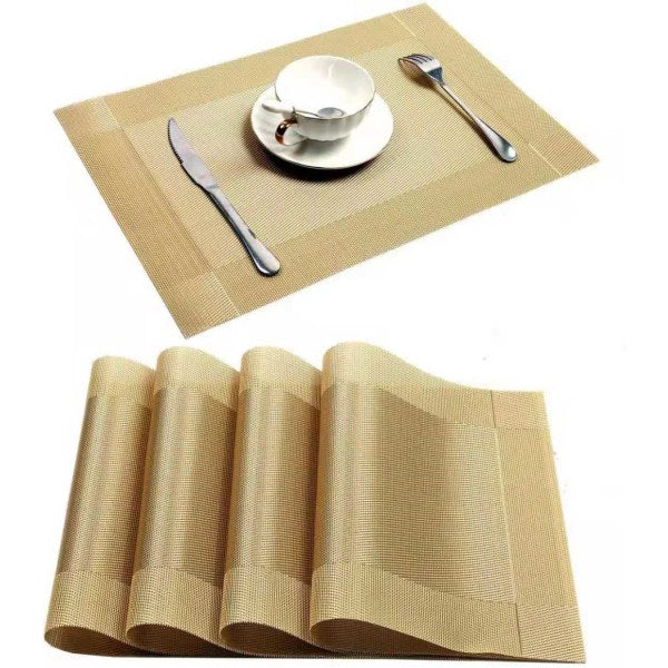 PVC Non-Slip PVC Placemats Set Heat Resistant Placemats Dining Table Kitchen Mat (Set of 4) Gold.