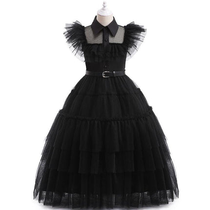 Girls' dress cosplay Wednesday Brigitte princess dress lace details puff sleeves children Skirt + belt 110.