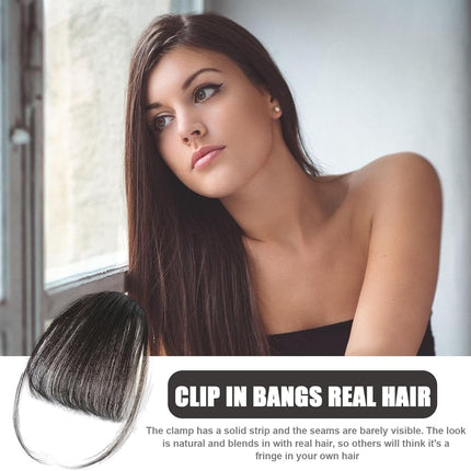 Clip-in Bangs Made of Real Hair, French Bangs Extensions | Natural Colored Clip-on Bangs, Hair Fringe for Women and Girls Natural Black.