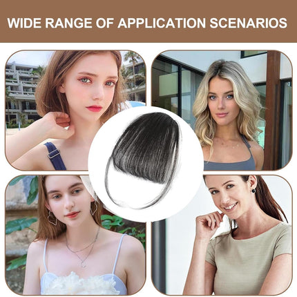 Clip-in Bangs Made of Real Hair, French Bangs Extensions | Natural Colored Clip-on Bangs, Hair Fringe for Women and Girls Natural Black.