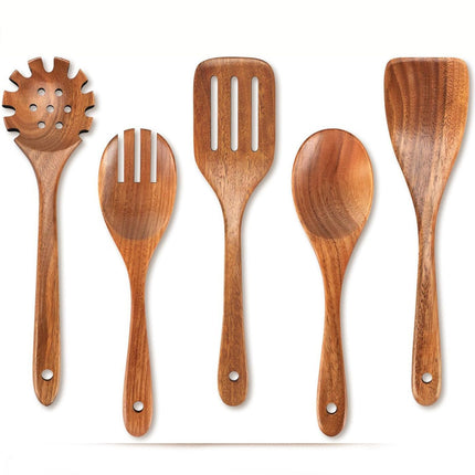 Wooden Kitchen Utensils, Teak Cooking Set, Acacia Wood Kitchen Utensils/Kitchen Set, Scratch Resistant and Heat Resistant 5set-A.