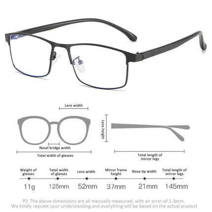 Anti-blue Light Myopia Glasses Ready-made Business Men Women Metal Square Glasses Diopter 0 -0.5 -1.0 -1.5 To -6.0 3.