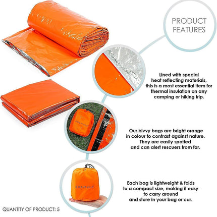 4x Outdoor Emergency Thermal Waterproof Sleeping Bag Camping Survival Bivvy Sack.